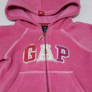 Baby GAP Jacket 2T Toddler 2 Years Pink Hooded Full Zip Fleece Pockets - Nice!
